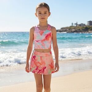 NWT Ideology Youth Girls Athletic Tank & Skort Set Pink Orange - Size XL/XXL